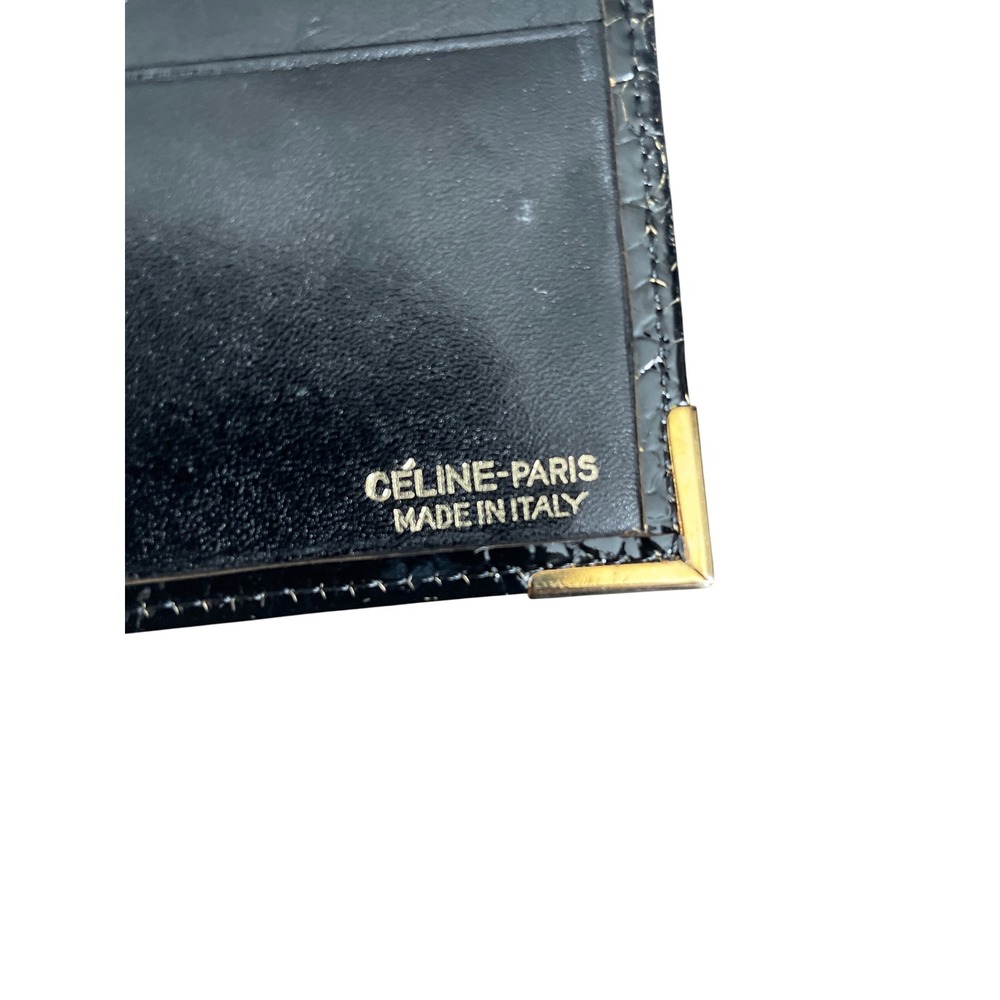Vintage CELINE Paris Croc Embossed Leather Long Wallet Travel Case AS IS - Picture 2 of 6